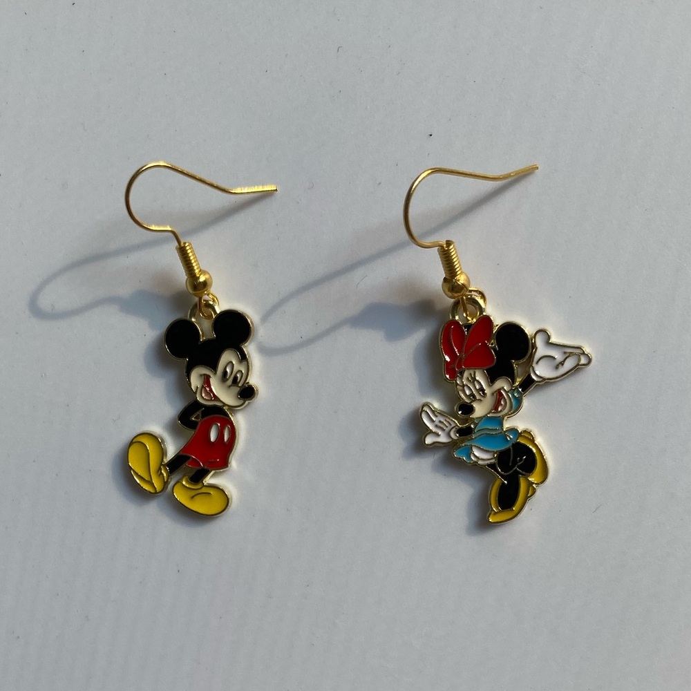 Handmade Disney Mickey Mouse Minnie Mouse Enamel Earrings | Gold Stainless Steel